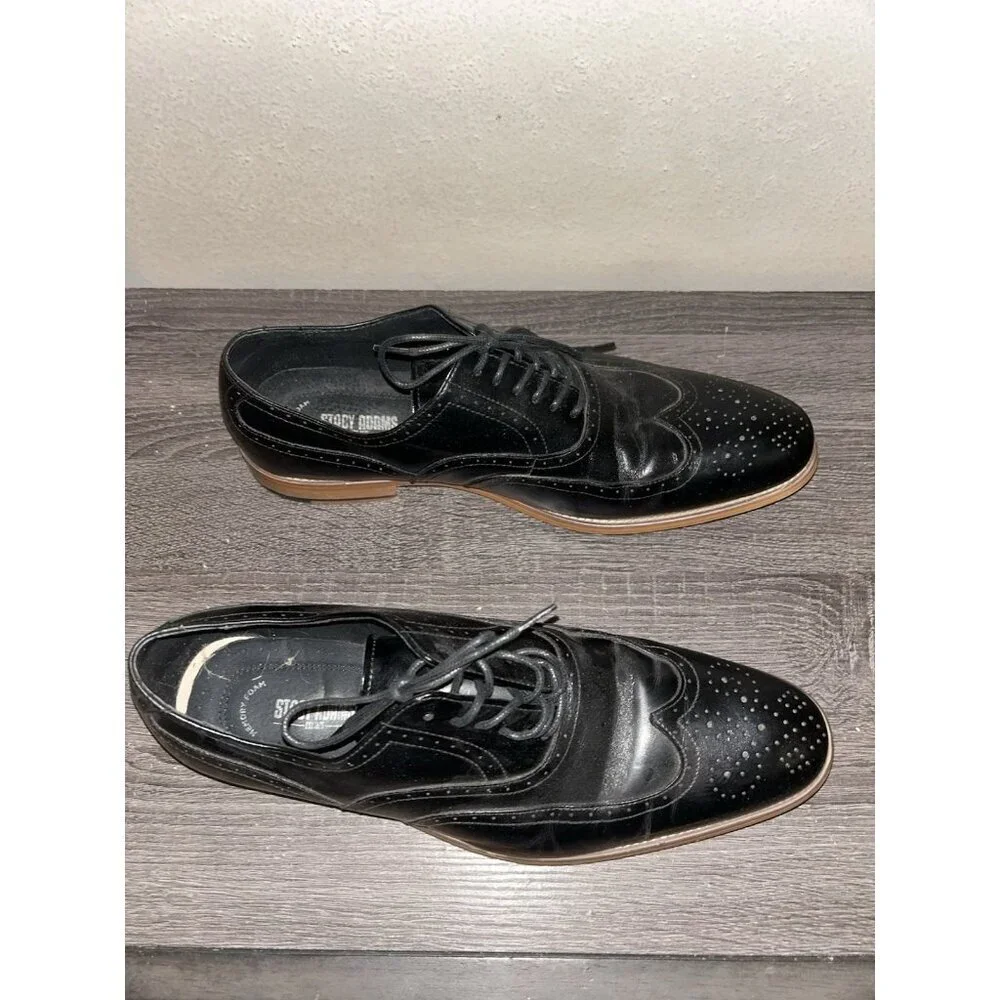 Stacy Adams Black Dunbar Wingtip Oxford Leather Lace Up Dress Shoes Size 13 M